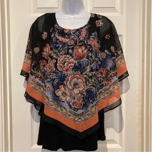Ladies Floral Scarf Style Sheer Blouse